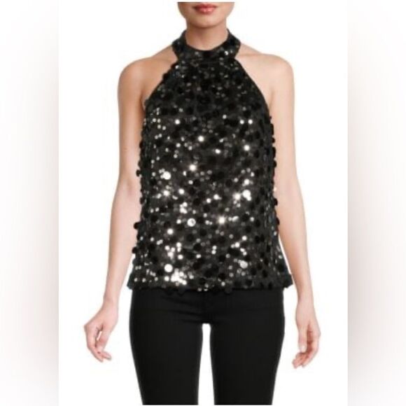 Ramy Brook Bri black and silver sequins halter top NWT. XS - Picture 1 of 10